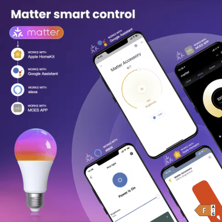 MOES Tuya Matter WiFi E27 Smart Lamp Dimbaar Led-licht 16 miljoen RGB-kleuren - Image 4