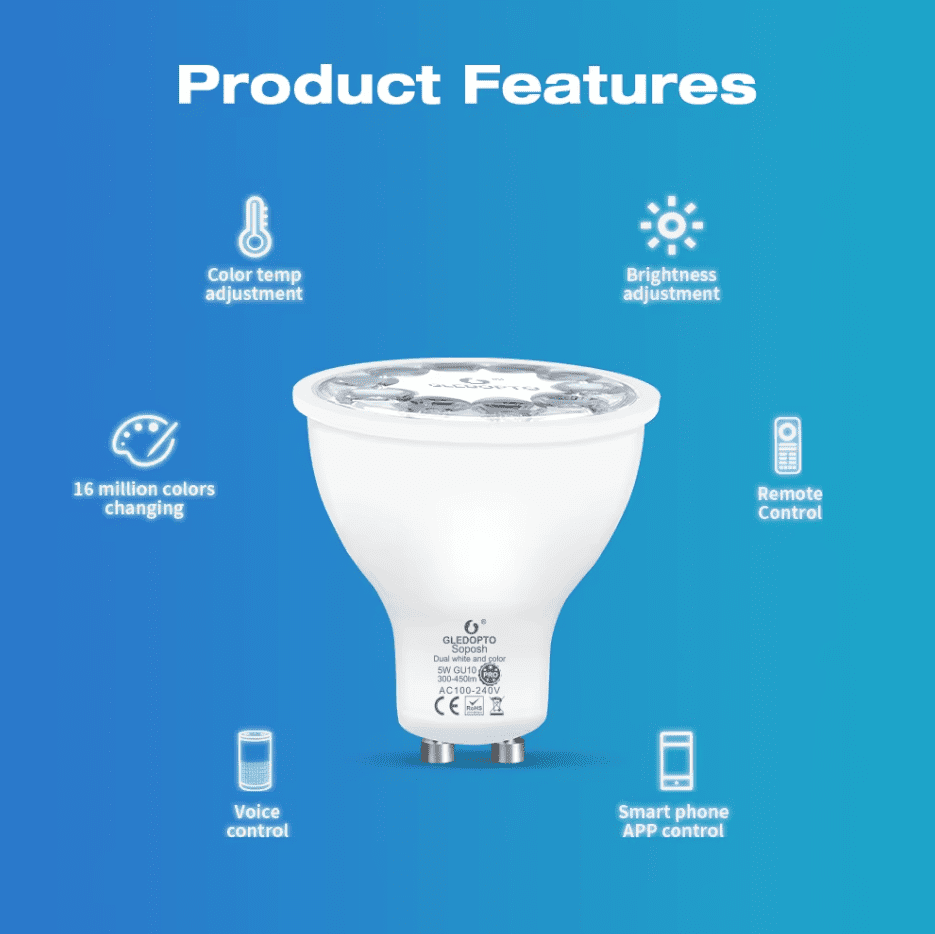 Zigbee 3.0 Smart Gledopto Pro 5W GU10 LED-spot RGB CCT Kleur 2200-6500K - Afbeelding 4