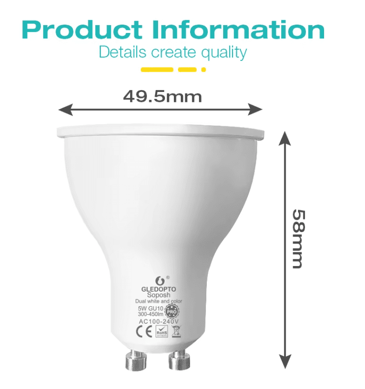 Zigbee 3.0 Smart Gledopto Pro 5W GU10 LED-spot RGB CCT Kleur 2200-6500K - Afbeelding 5
