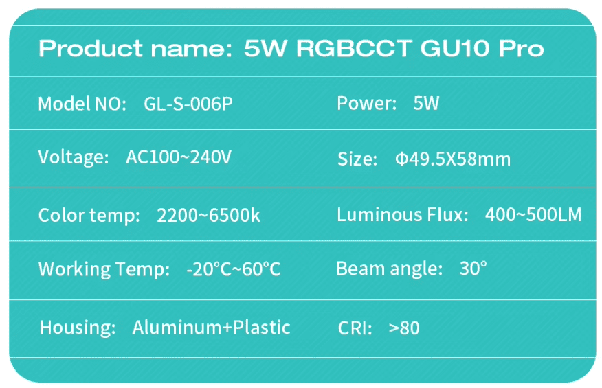 Zigbee 3.0 Smart Gledopto Pro 5W GU10 LED-spot RGB CCT Kleur 2200-6500K - Afbeelding 10